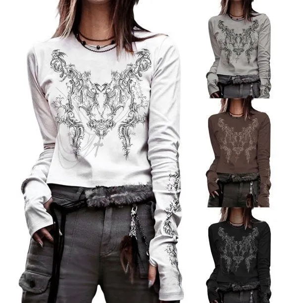 Women's Clothing Milk Silk Brushed Long Sleeve Printed Slim Fit Slimming