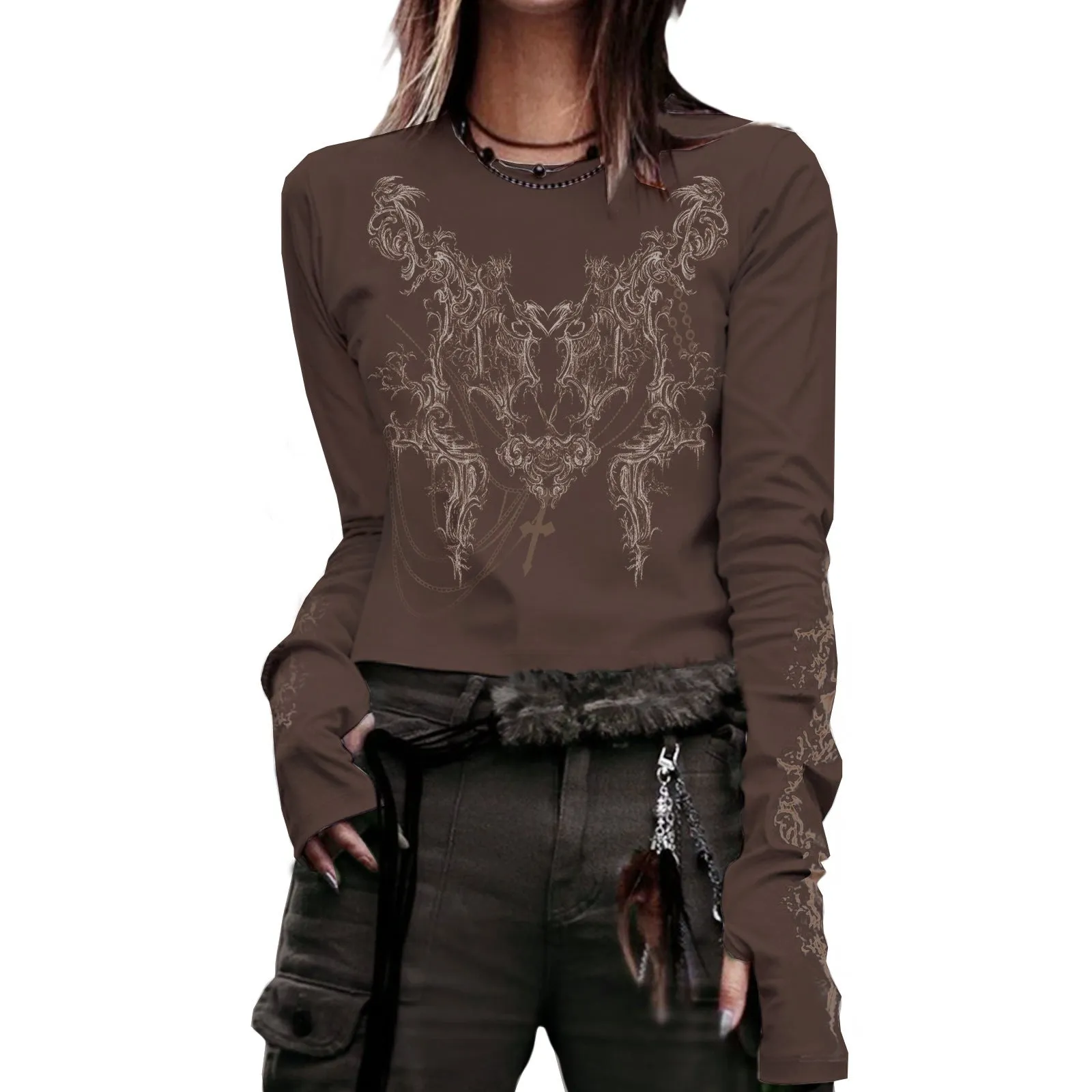 Women's Clothing Milk Silk Brushed Long Sleeve Printed Slim Fit Slimming