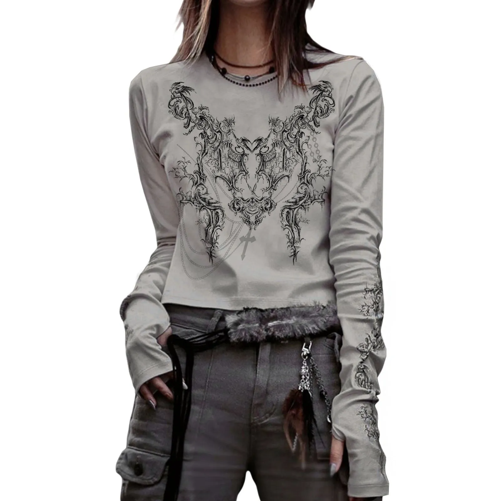 Women's Clothing Milk Silk Brushed Long Sleeve Printed Slim Fit Slimming