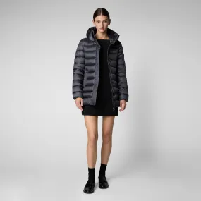 Women's Hooded Animal free Puffer Coat Drimia in Ebony Grey