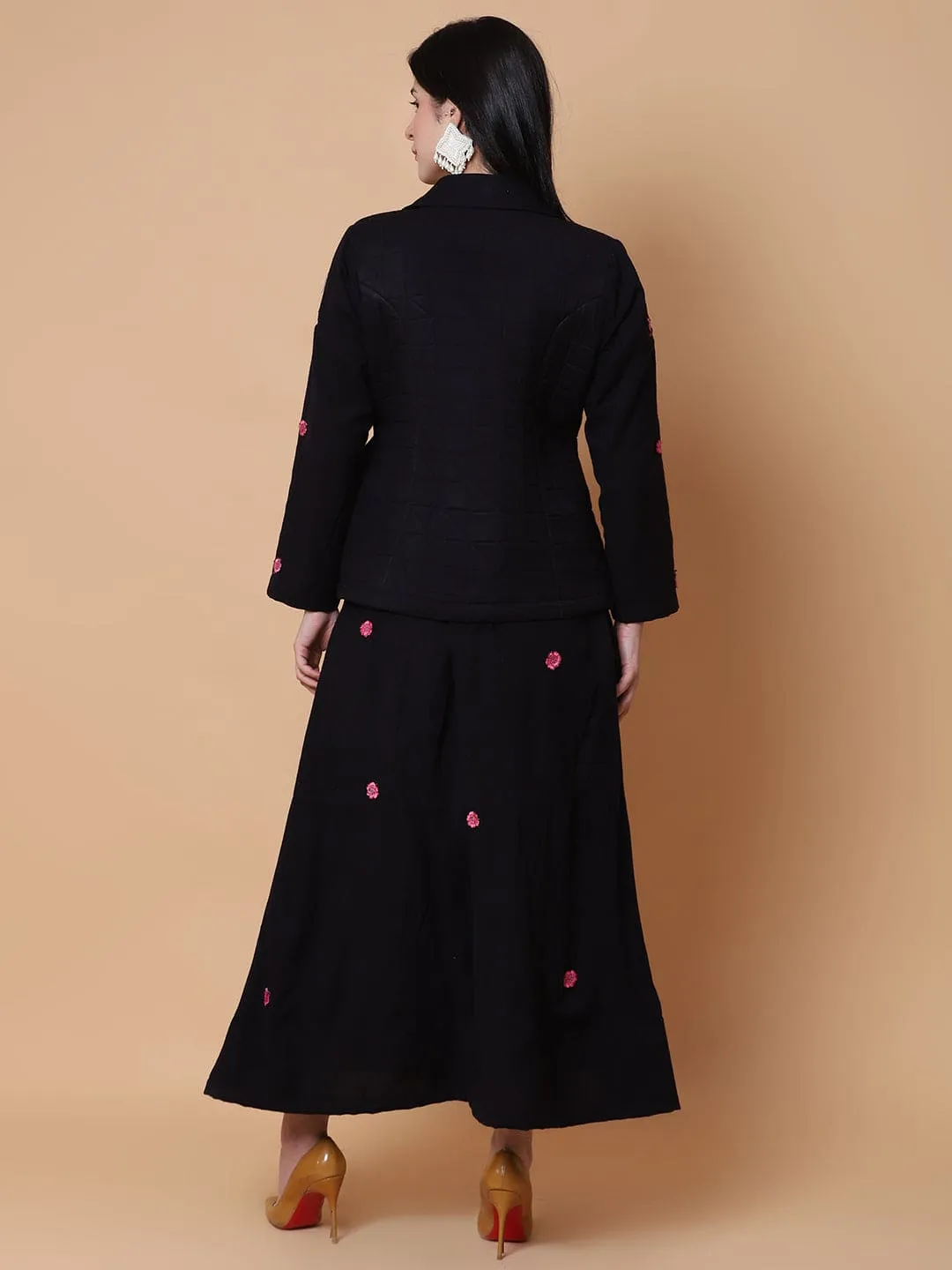 Woolen Skirt & Top Set - Black